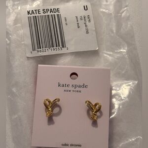 NWT Kate Spade All Tied Up Gold plated titanium post cubic zirconia heart bows